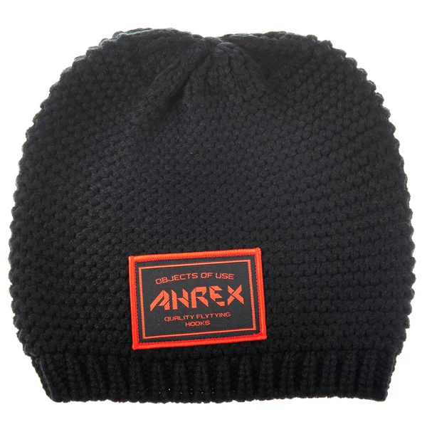 Ahrex Handknit Woven Patch Beanie Hat black