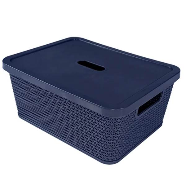 Alfa Hogar Cesta Ratán Multiusos Con Tapa Pequeña Color Azul