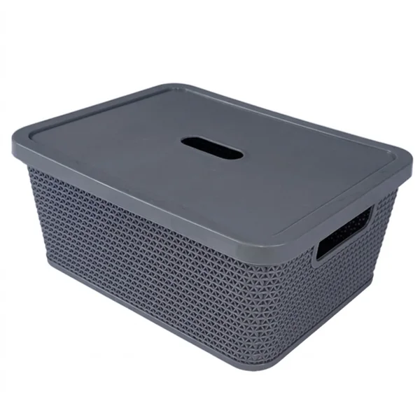 Alfa Hogar Cesta Ratán Multiusos Con Tapa Pequeña Color Gris
