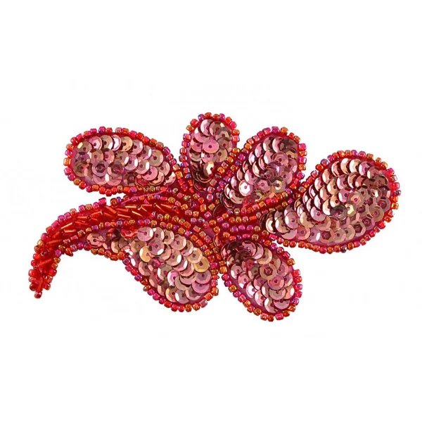 Aplique Hoja Roja con Lentejuelas y Rocalla
