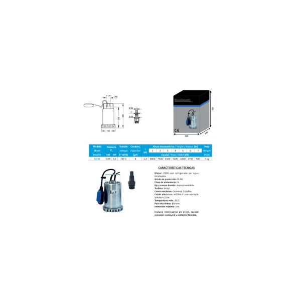 Bomba de Agua SX 0.5CV 20W Electrobomba Compacta - Imagen 2