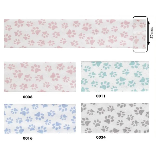 Cinta al Bies Estampada Huellas - 2,5 cm