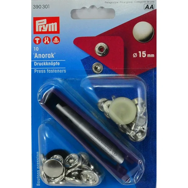 Corchetes Anorak Plateados 15mm Prym: Cierre Resistente