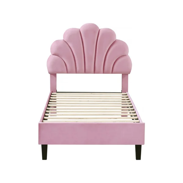Eenpersoonsbed velours fluweel schelp design "Manon" - 90 x 190 cm - Rose