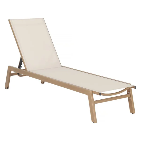 Elysia" aluminium ligstoel met houteffect - Ecru