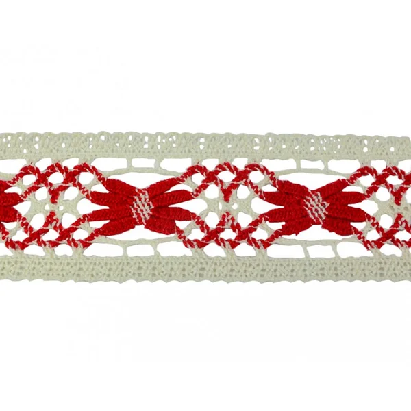 Entredós hilo rojo/beige bolillo 5 cm