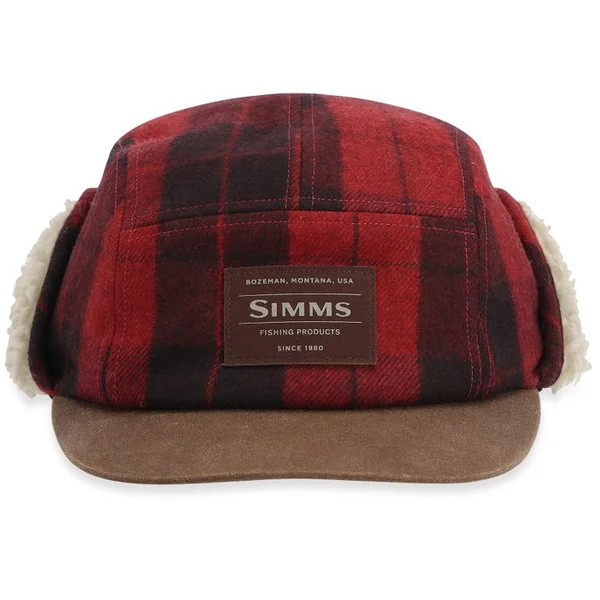 Gorra Simms Coldweather con visera a cuadros rojos de búfalo
