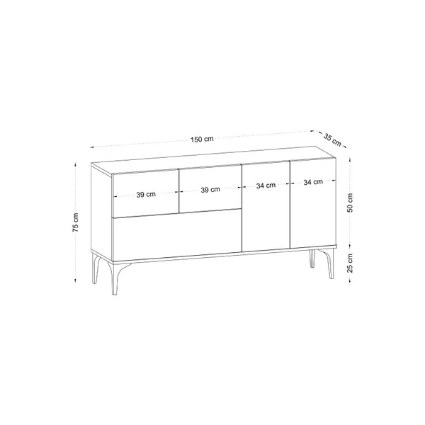 Houten buffetkast "Ginny" - 150 x 35 x 75 cm - Wit - Imagen 5
