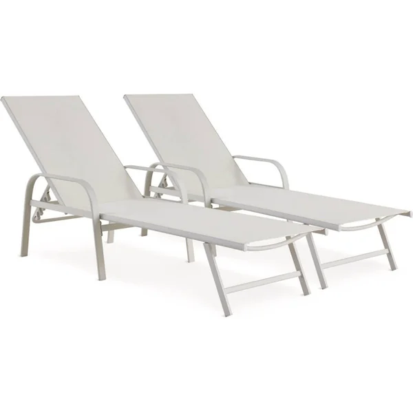 Ligbed set 2 ligstoelen metaal "Farniente" - Wit