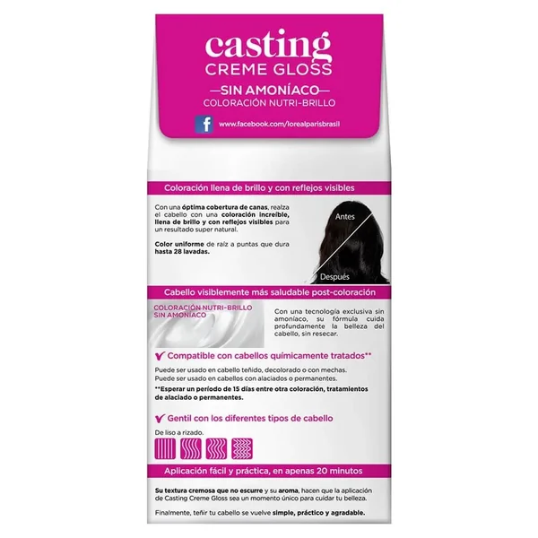 L'oreal Tinte Casting Creme Gloss 200 Negro Sin Amoniaco - Imagen 4