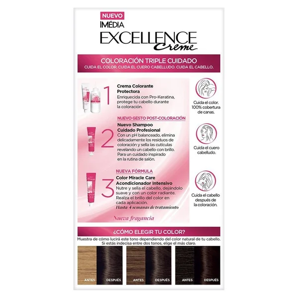 L'Oreal Tinte Excellence Creme 3 Castaño Oscuro - Imagen 3
