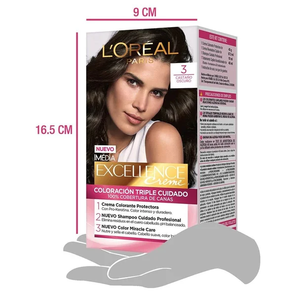 L'Oreal Tinte Excellence Creme 3 Castaño Oscuro - Imagen 5