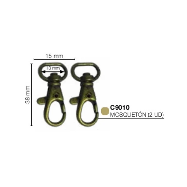 Mosquetón Oro Viejo 15x38mm (2 Unidades)