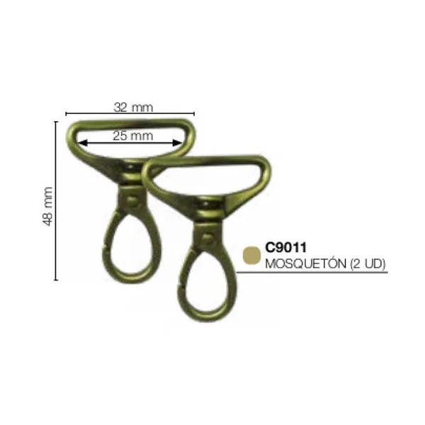 Mosquetón Oro Viejo 3x5cm (2 unidades)