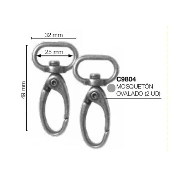 Mosquetón Plateado 32x49mm Ovalado (2 Unidades)