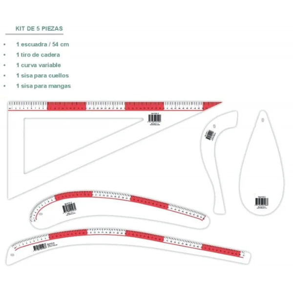 Pack de 5 reglas de modista de plástico flexible
