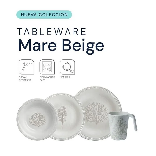 Pack Vajilla Melamina – Mare Beige 6 Servicios – 24 Pc - Imagen 2