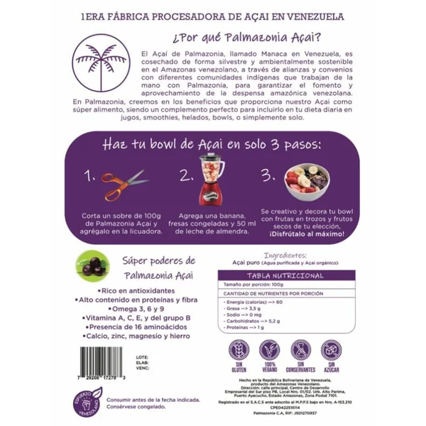 Palmazonia Pure Acai 500gr - Imagen 2