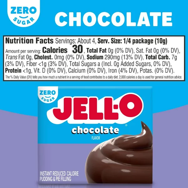 Pudding Jell-o Chocolate Zero Sugar 39gr - Imagen 2
