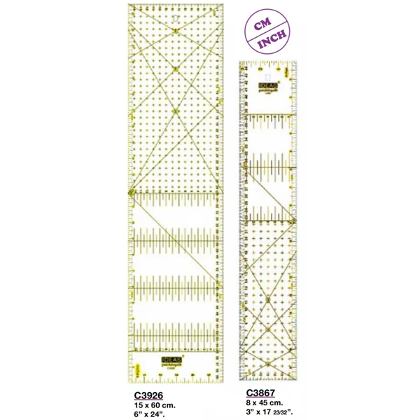 Regla rectangular para patchwork en centímetros y pulgadas