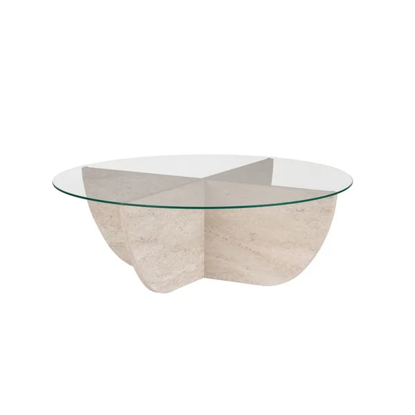 Salontafel Liya" glas 90 x 90 x 30 cm - Travertin