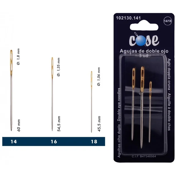 Set de 3 Agujas "Cose" de Doble Ojo