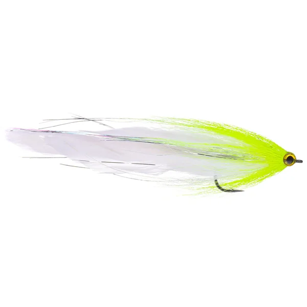 Superflies Pike Streamer Pike Deceiver Pantuflas blancas y Chartreuse