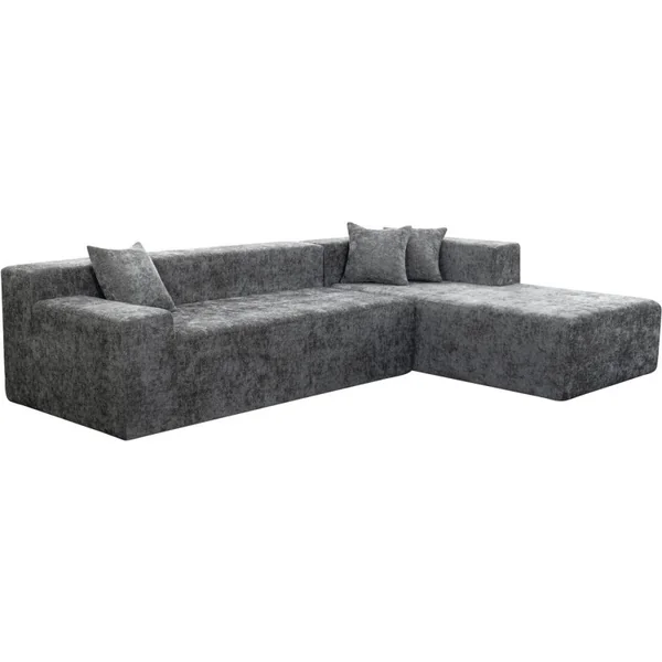 "Tessaro" hoekbank met structuurstof - 4-zits - Grijs - Imagen 4